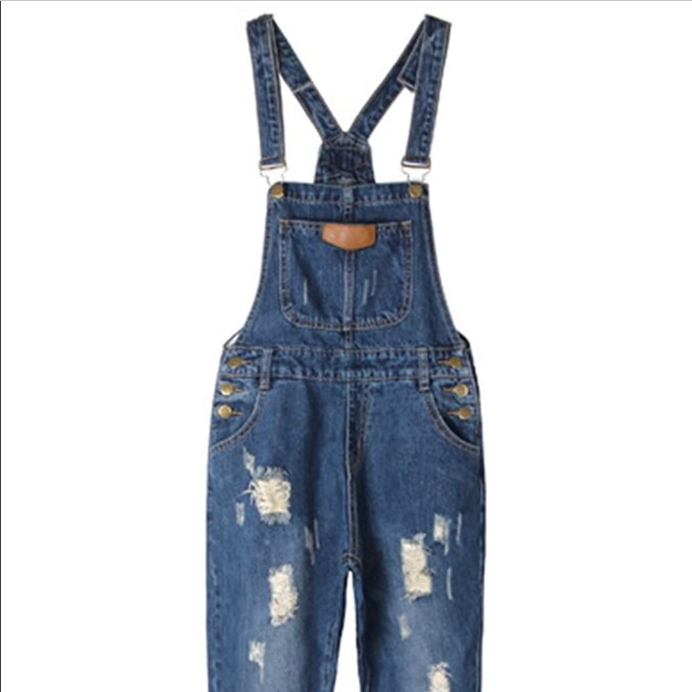 AvaCostume Adjustable Strap Ripped Denim Overalls